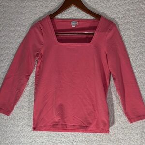 J. Crew Coral Pink Square-Neck Long Sleeve Tee